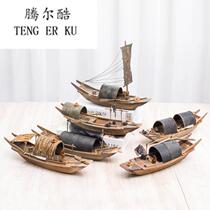Handicrafts solid wood Chinese sailing boat wooden boat smooth sailing black boat ornaments model living room decorations
