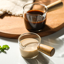 Japanese glass coffee small Milk Cup with handle mini milk jug coffee extract and milk Cup wooden handle milk jar