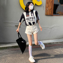 Spice girl white denim shorts female a-shaped summer high waist loose slim 2021 New wide leg hot pants thin