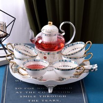 Light luxury Afternoon tea English tea set Gem European flower tea tea set Ceramic glass boiled fruit candle teapot