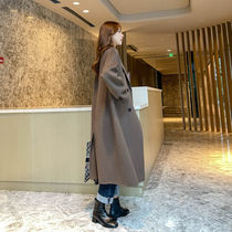 Light Curry autumn and winter high-end double-sided cashmere coat women 2021 New thin loose over-knee hairy coat