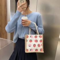 Office workers rice pocket linen tote bag net red women canvas bag Korean version cartoon small fresh cute hand bag