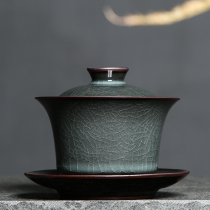 Celadon Three Cai Bowl Single High-grade Kung Fu Tea Tea Cup Longquan Kiln Ice Cracking Handmade Large Tea Bowl Not Hot
