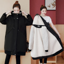 Pregnant women winter cotton coat coat plus fat large size long fashion plus velvet warm hooded windbreaker cotton jacket 200kg