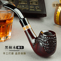  Elegant mens old-fashioned dry tobacco bag pot solid wood handmade ebony Heather wood filter tobacco pipe tobacco special