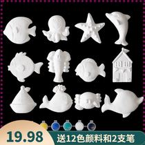 Childrens plaster sculpture coloring doll full set of painted Princess model diy graffiti color coloring painting