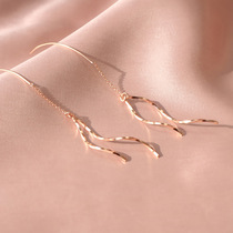 s925 sterling silver wave earrings female Korean version of the temperament simple super fairy net red long tassel earrings show face thin drop earrings