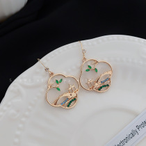Retro simple design diamond-set ancient garden bridge ear hook temperament elegant net red light luxury fashion earrings earrings