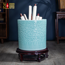 Jingdezhen ceramic calligraphy and painting cylinder reel cylinder carving shadow green glaze floor Vase ornaments study living room calligraphy and painting storage
