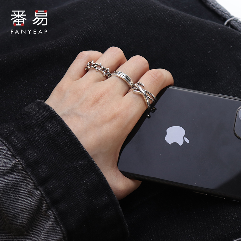 Ring female/niche design simple retro vintage vintage fashion personality hip-hop men's trendy ins open mouth food ring set