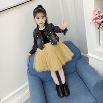 Childrens clothing girls autumn suit 2020 new Korean tide clothes childrens foreign style long sleeve denim dress two-piece set