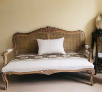 American country solid wood carved French rattan golden old-fashioned double three-person sofa photo studio photography homestay sofa