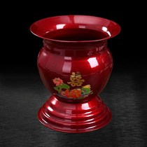  Wedding supplies Iron spittoon urine bucket Red high-legged spittoon Red enamel night pot with lid Urine pot Wedding dowry