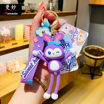 Cartoon stretch rabbit keychain womens delicate premium sense cute schoolbag pendant car key chain hanging trinkets