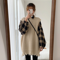 Pregnant women autumn and winter sweater casual set 2021 autumn and winter New Tide mother knitted vest two-piece lazy wind