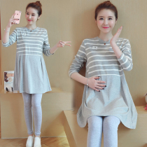 Pregnant women autumn suit dress 2021 Autumn New Tide mother large size Net red coat female foreign style two-piece set