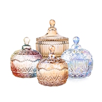 Crystal glass candy jar with lid Creative personality fashion small exquisite glass fruit tray with lid Household storage jar