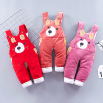 Baby straps cotton pants plus velvet thickened outer wear winter girls plus velvet a winter children black children