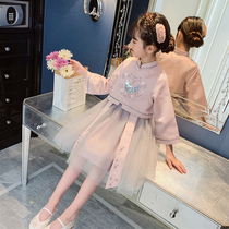 Girl Hanfu autumn suit 2021 New Chinese style childrens gauze dress costume Super fairy dress Tang dress