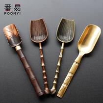 Teaspoon single small Japanese bamboo long handle pure copper spoon tea ceremony tea shovel take teaspoon wooden tea set