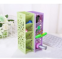 Four-grid multi-purpose desktop containing box plastic hollowed-out office pen holder creative standing rectangular containing shelf