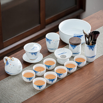 Complete set of white porcelain Kung Fu tea set Household ceramic high-end cover bowl Teapot tea cup tea set Gift box