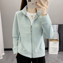LOGO custom outdoor fleece jacket plus fleece top coat womens cardigan thickening warm stand-up collar double polar fleece sweater
