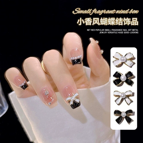 Японские накладные ногти для маникюра с бантиком из жемчуга для ногтей, аксессуары, украшение для ногтей, популярно в интернете, в стиле Шанель, коллекция 2023