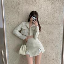 2021 socialite style foreign temperament White small fragrant style short coat female spring skirt suit two pieces