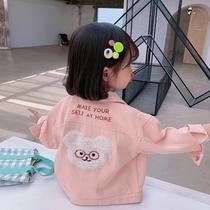 Girls cowboy long sleeve cardigan 2021 Spring and Autumn new children cartoon single-breasted lapel jacket
