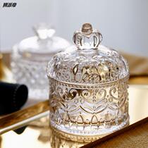 French relief retro Crystal dried fruit food glass candy jar jewelry storage box Storage Jar Ornaments sugar tank