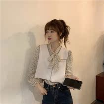 Autumn vest coat female 2021 New Korean version loose wear horse clip chiffon floral shirt small man