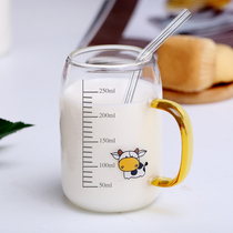 Milk breakfast Yogurt water cup glass household with scale to drink milk powder Childrens special microwave oven can be heated