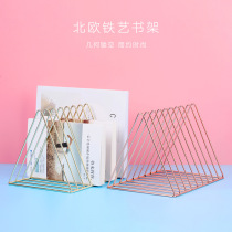 Wrought iron desktop creative small bookshelf Nordic ins Metal simple office desktop storage shelf Triangle book stand