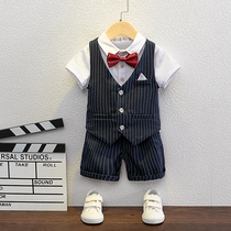  Little host year-old dress boys summer British style casual striped flower bow tie Pony armor childrens suit suit