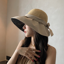 CZ original anti-UV black rubber beach cap sunhat female summer straw hat sunscreen sun fisherman hat tide