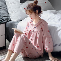 High-grade double-sided cotton pajamas Womens Spring and Autumn long sleeves Korean cute winter students moon clothes home suits