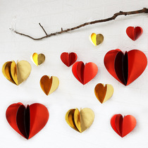 Tanabata Valentines Day ornaments wedding decoration mirror 3D three-dimensional love flower festival layout pull flag static stickers