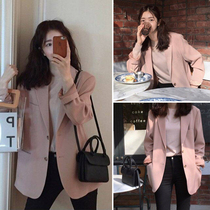 Early autumn senior sense explosive blazer jacket women 2021 spring and autumn Korean version of casual temperament pink small suit jacket New