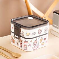 Cute bento box Japanese female stainless steel insulation soup box office workers portable double-layer microwave lunch box ins Wind
