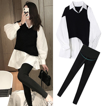 Pregnant women autumn dress set 2021 New Fashion long sleeve Net red size Spring and Autumn out two sets