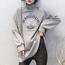 Pregnant woman Long sleeve T-shirt with long-style undershirt spring and autumn sweatshirt semi-high collar loose with big code autumn and winter clothing plus suede