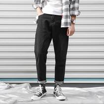 Spring and autumn loose straight ins jeans mens small feet pants male student Korean version of the trend light blue Harun