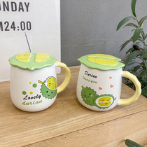 Cartoon Cute Ceramic Cup With Lid Spoon Small Clear New Fruit Coffee Mark Cup Office Bubble Cha Glass