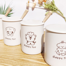 Creative hand-painted cartoon ceramic cup mug couple gift Cup with spoon cover mug advertising campaign