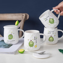 Cute Cartoon Durian Fruit Ceramic Cup Student Han Edition With Cover Spoon Lovers Water Cup Home Coffee Cup Mark Cup