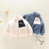 Boys and girls coat 2021 autumn and winter new plus velvet padded baby autumn and winter lamb wool foreign style children's cotton-padded clothes