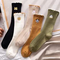 Piles of socks womens mid-tube socks pure cotton summer thin isn tide cute Japanese stockings spring and autumn moon socks 