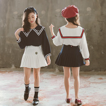 Girls navy style jk uniform Childrens suit Spring and Autumn primary school students 10 years old foreign style college style pleated skirt two-piece set