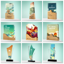 Crystal solid wood trophy customization new national style creative high-end atmosphere excellent staff annual meeting awards medal customization